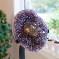 Amethyst with Calcite on Iron Stand