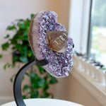 Amethyst with Calcite on Iron Stand