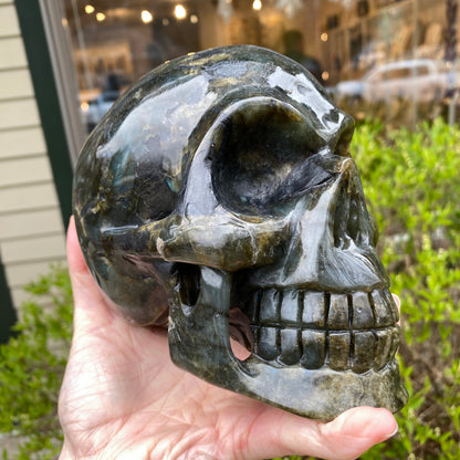Large Labradorite Skull, Hand-Carved, 6in