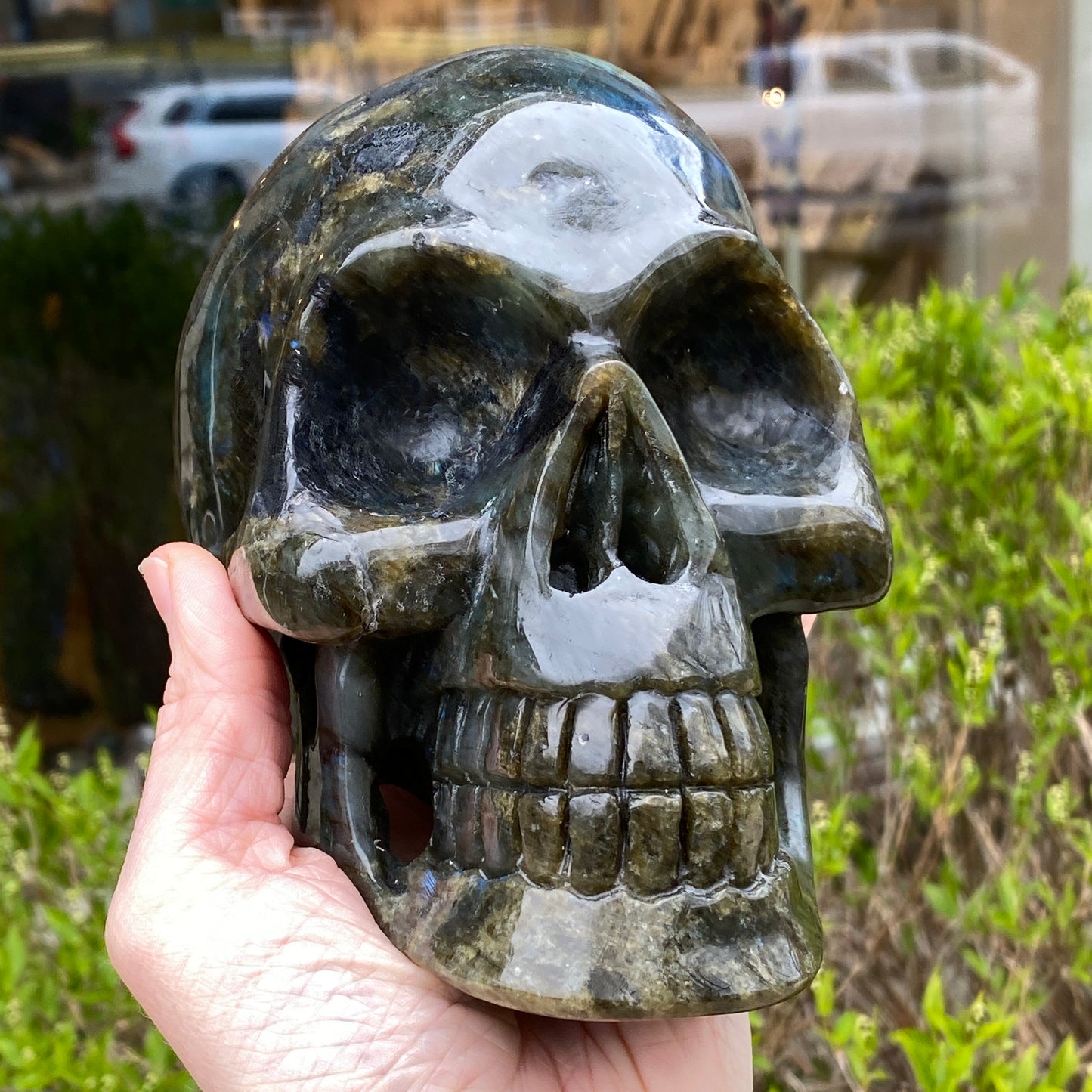 Large Labradorite Skull, Hand-Carved, 6in