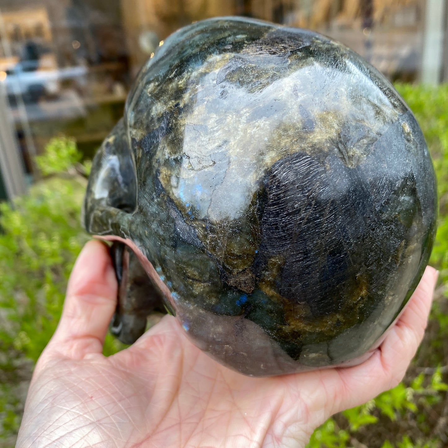 Large Labradorite Skull, Hand-Carved, 6in