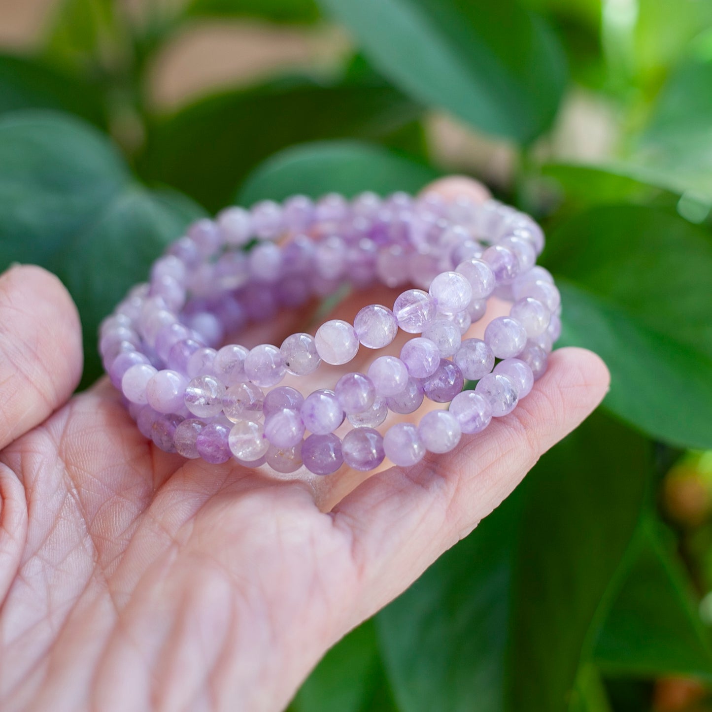 Lilac Amethyst Bead Bracelet, 6mm, Pastel Purple