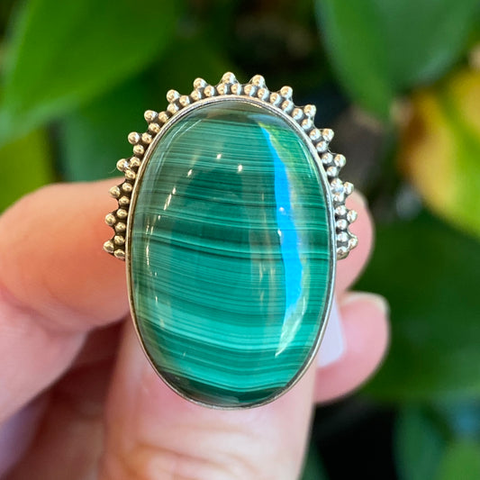 Malachite Ring, Size 5, Sterling Silver