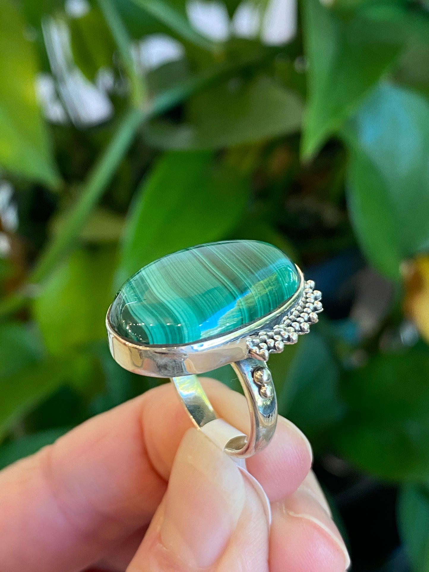 Malachite Ring, Size 5, Sterling Silver