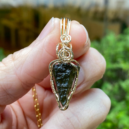 Moldavite Pendant Necklace, 14k Gold Fill