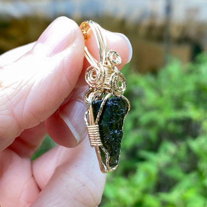 Moldavite Pendant Necklace, 14k Gold Fill