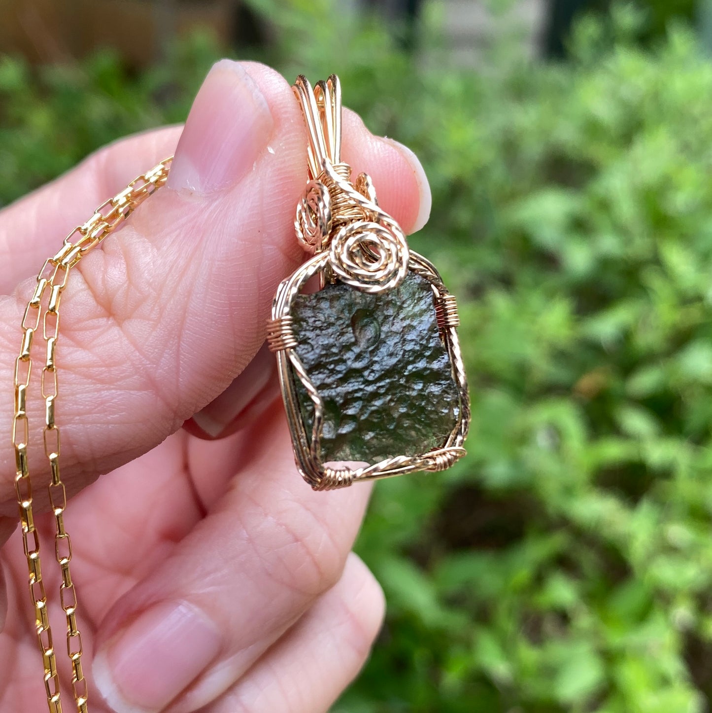 Moldavite Pendant Necklace, 14k Gold Fill