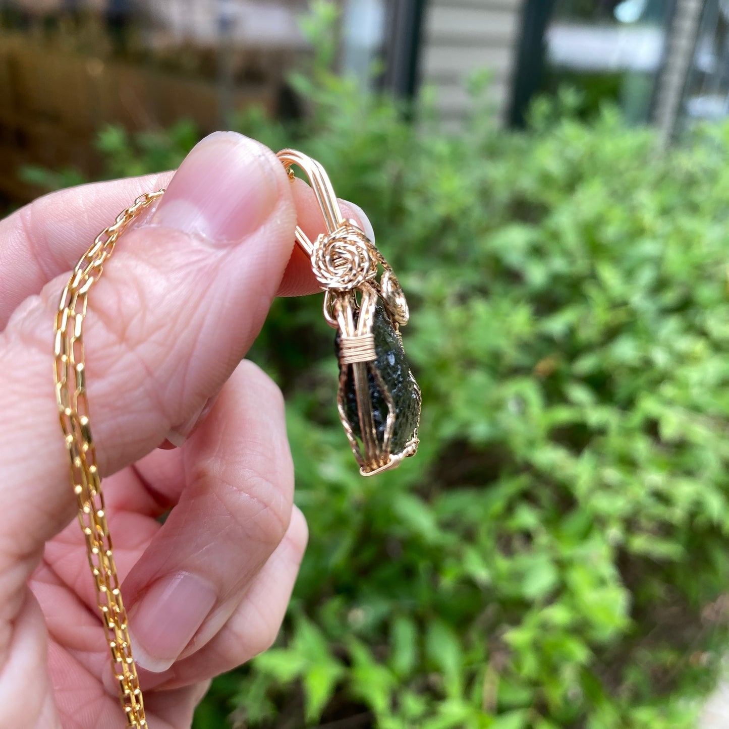 Moldavite Pendant Necklace, 14k Gold Fill