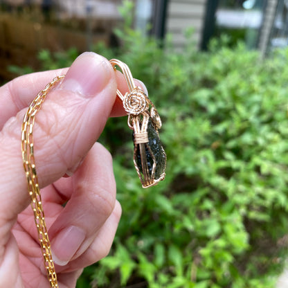 Moldavite Pendant Necklace, 14k Gold Fill