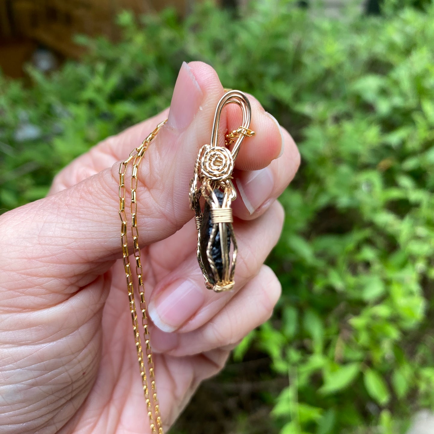 Moldavite Pendant Necklace, 14k Gold Fill
