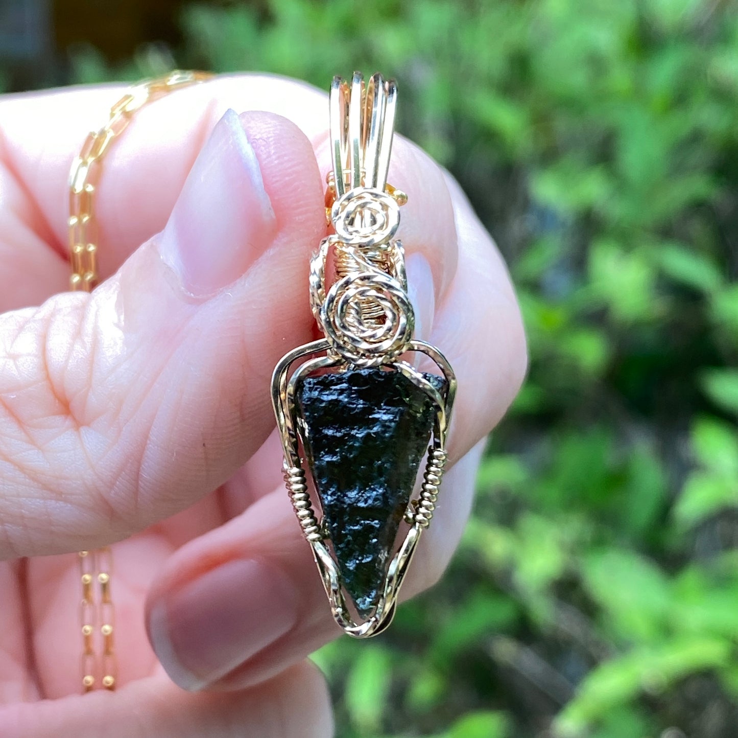Moldavite Pendant Necklace, 14k Gold Fill