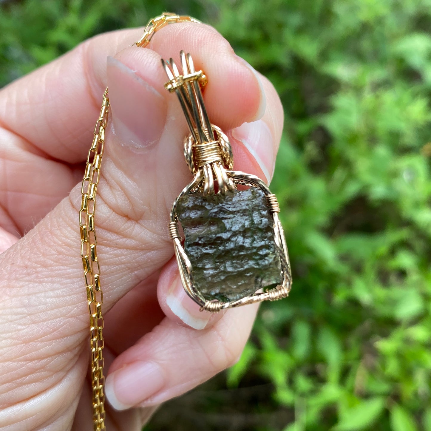 Moldavite Pendant Necklace, 14k Gold Fill