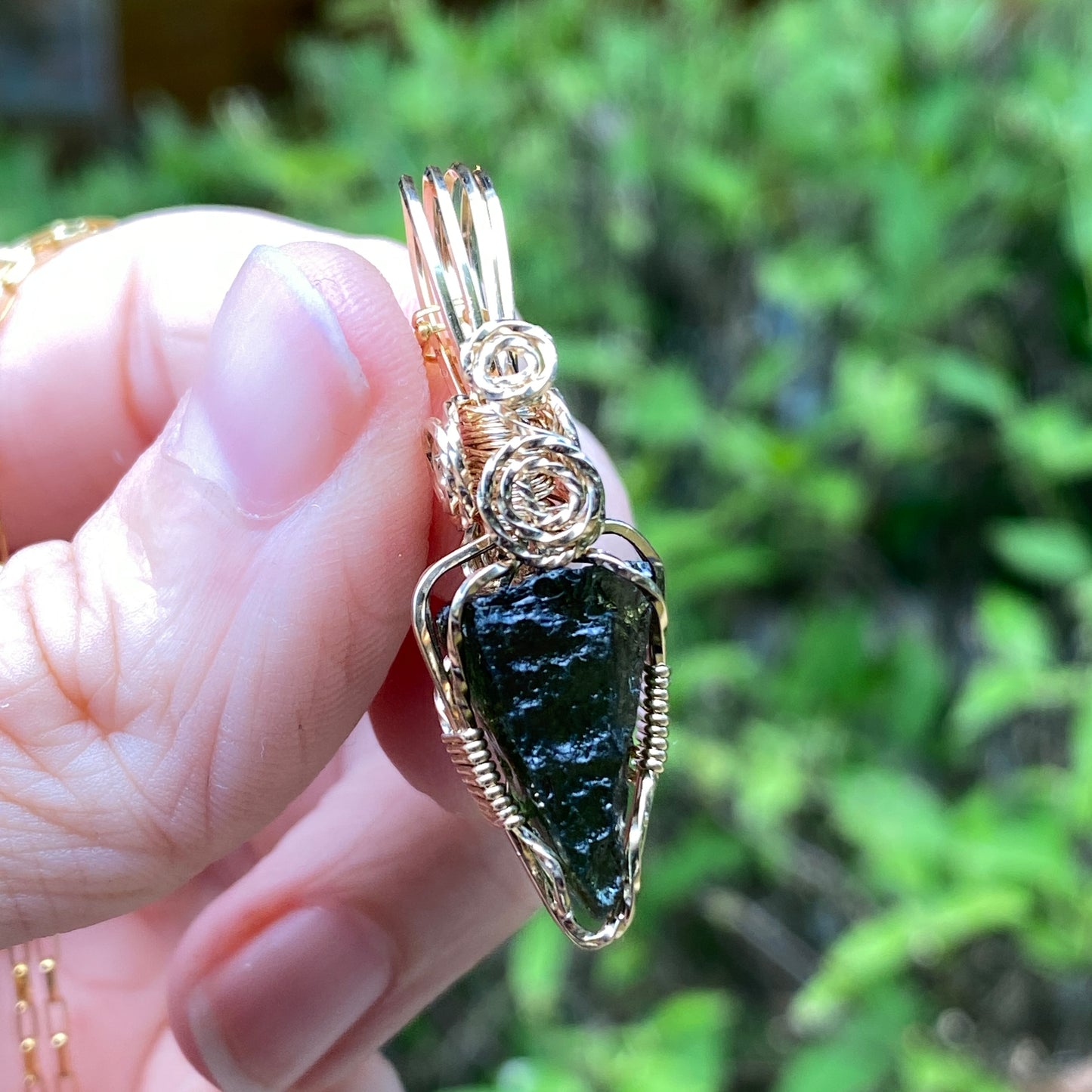 Moldavite Pendant Necklace, 14k Gold Fill