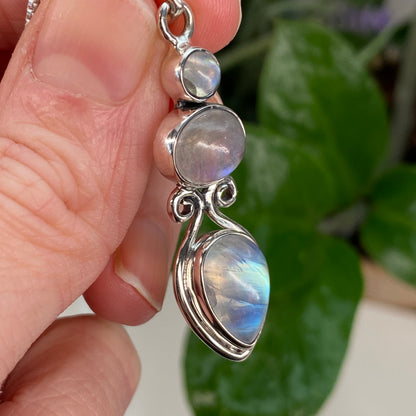 Triple Rainbow Moonstone Pendant Necklace