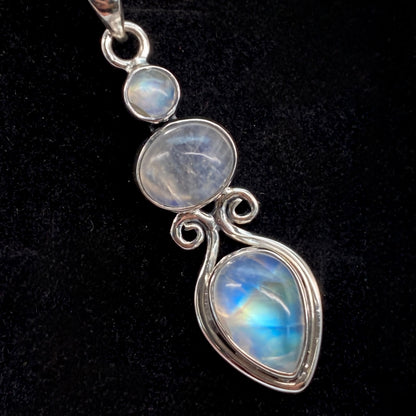 Triple Rainbow Moonstone Pendant Necklace