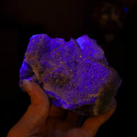 Color Changing Nigerian Fluorite, UV and Daylight Reactive, With Quartz and Pyrite