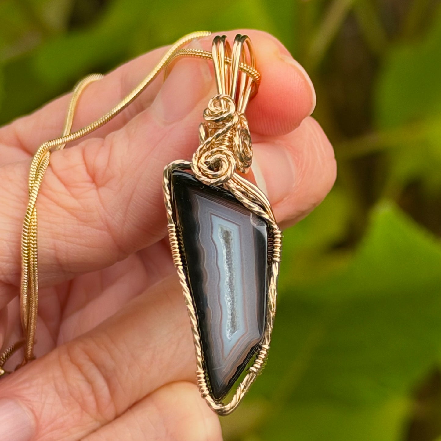 Paribas Polyhedroid Agate Wire Wrapped Pendant Necklace, Includes Chain, Made in Store