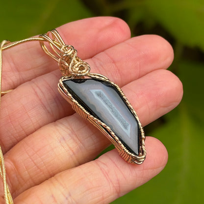 Paribas Polyhedroid Agate Wire Wrapped Pendant Necklace, Includes Chain, Made in Store