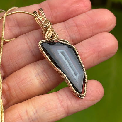 Paribas Polyhedroid Agate Wire Wrapped Pendant Necklace, Includes Chain, Made in Store