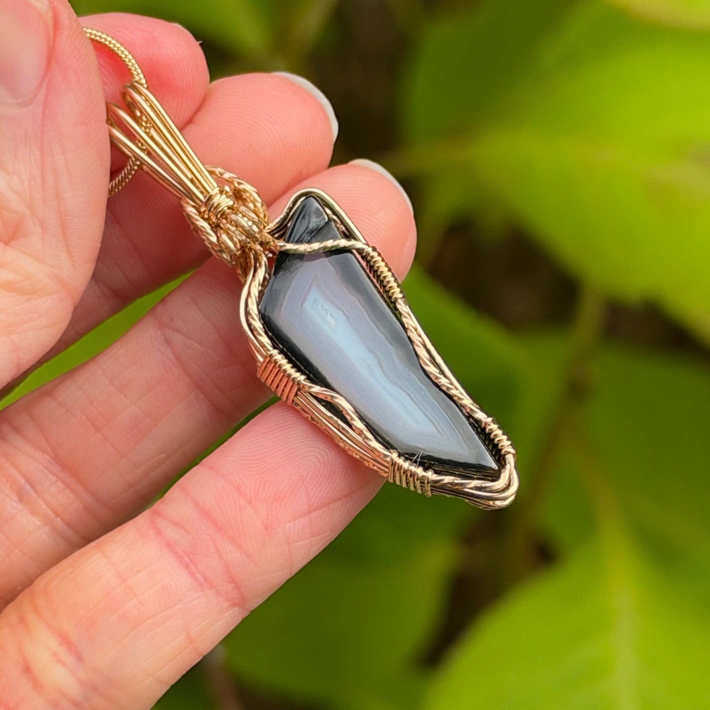 Paribas Polyhedroid Agate Wire Wrapped Pendant Necklace, Includes Chain, Made in Store