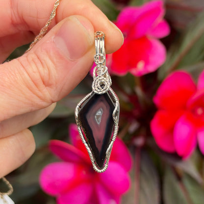 Paribas Polyhedroid Agate Wire Wrapped Pendant, Made in Store