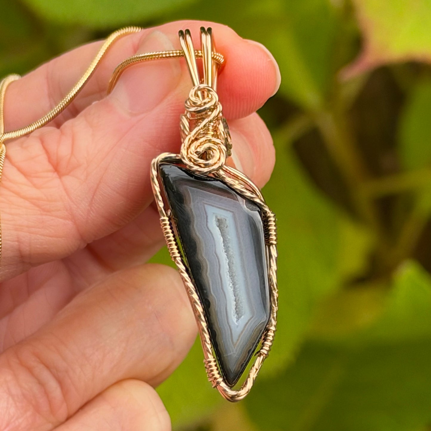 Paribas Polyhedroid Agate Wire Wrapped Pendant Necklace, Includes Chain, Made in Store