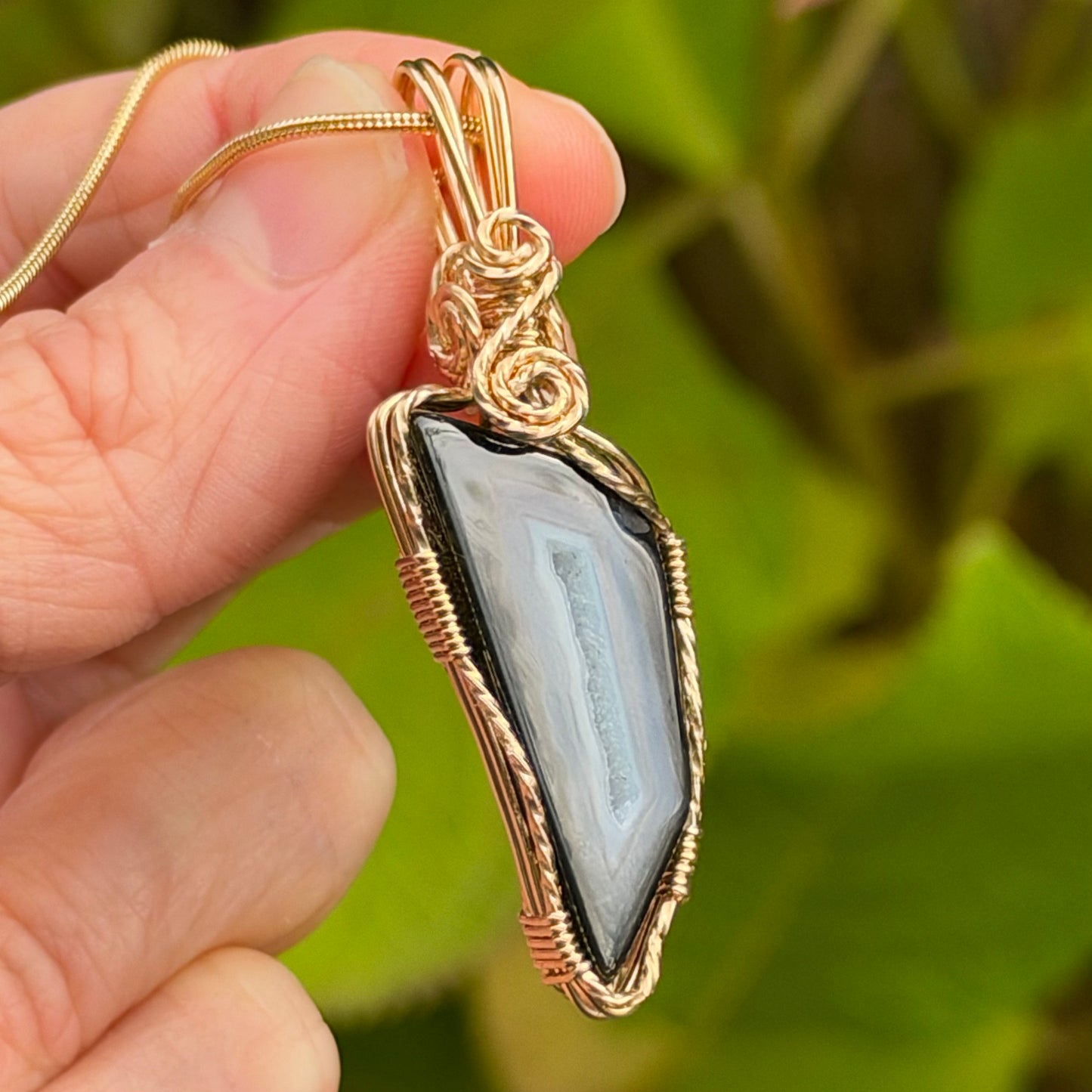 Paribas Polyhedroid Agate Wire Wrapped Pendant Necklace, Includes Chain, Made in Store