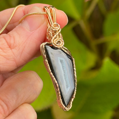Paribas Polyhedroid Agate Wire Wrapped Pendant Necklace, Includes Chain, Made in Store