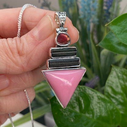 Pink Opal and Tourmaline Pendant Necklace