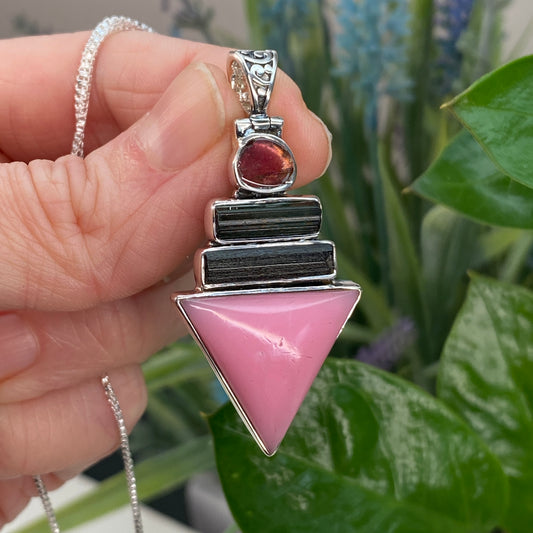 Pink Opal and Tourmaline Pendant Necklace