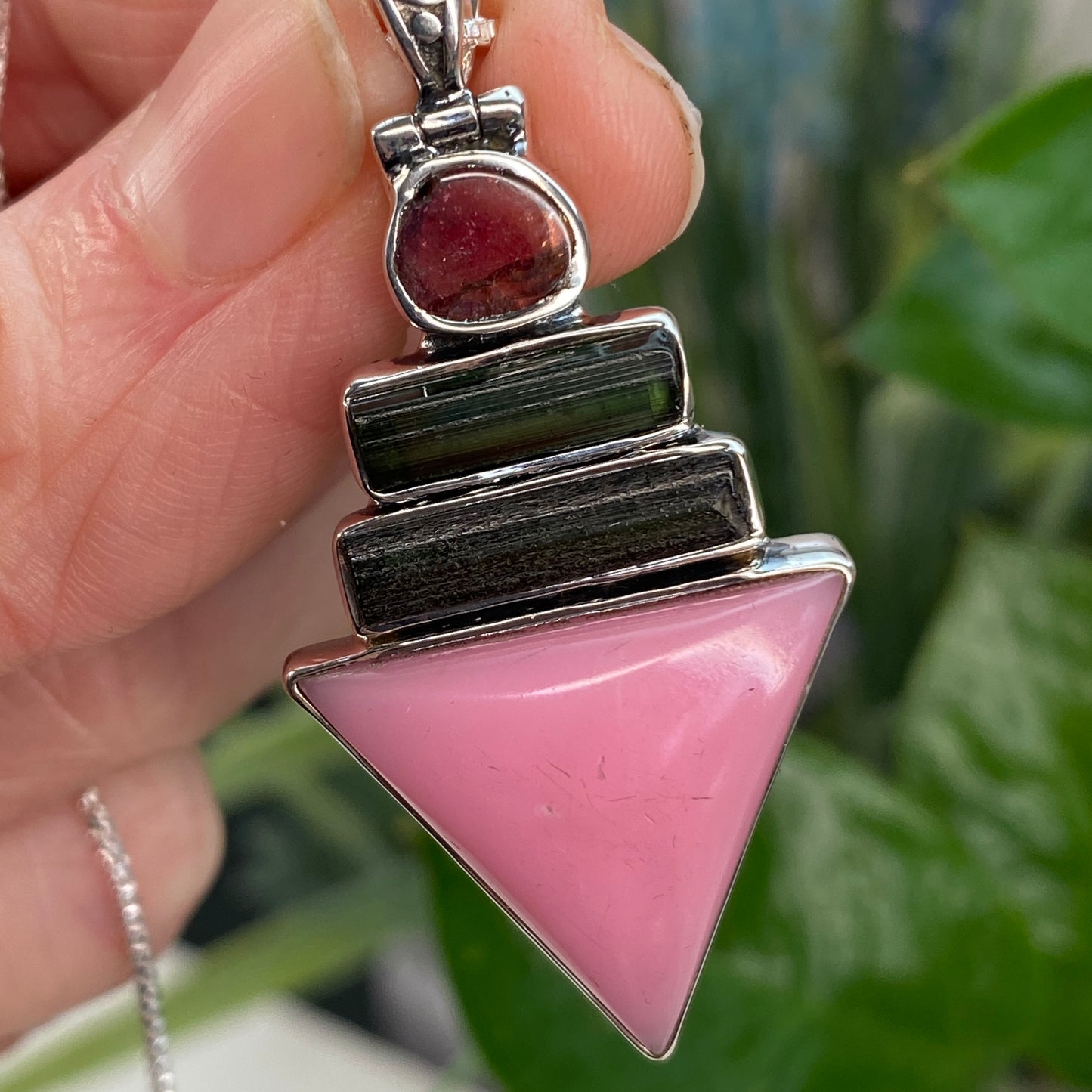 Pink Opal and Tourmaline Pendant Necklace