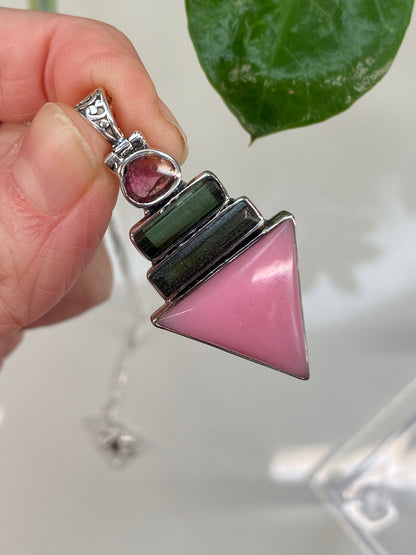Pink Opal and Tourmaline Pendant Necklace