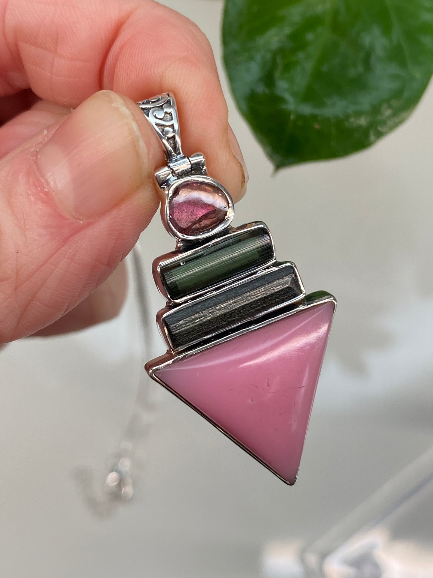 Pink Opal and Tourmaline Pendant Necklace