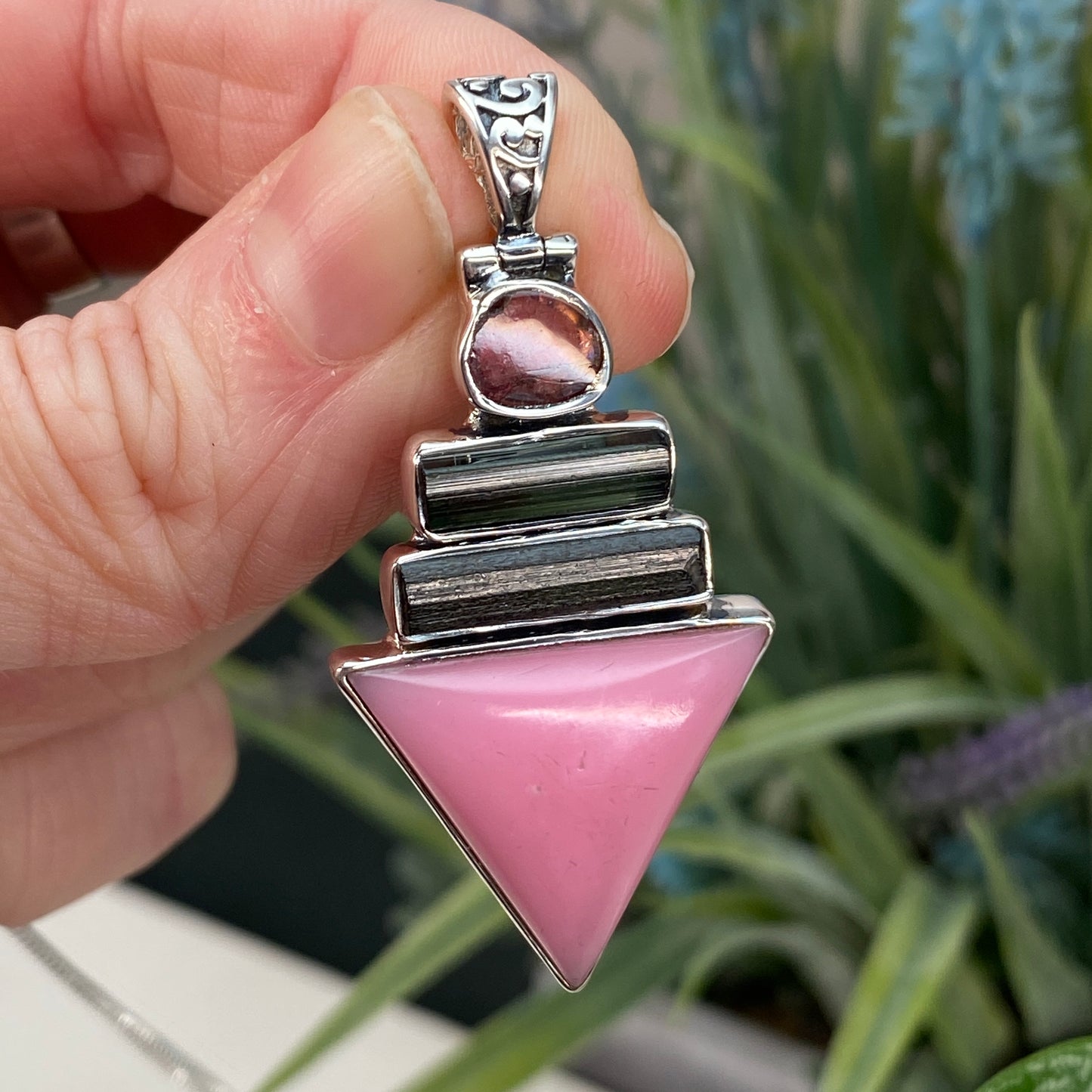 Pink Opal and Tourmaline Pendant Necklace