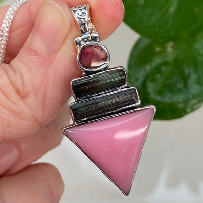Pink Opal and Tourmaline Pendant Necklace