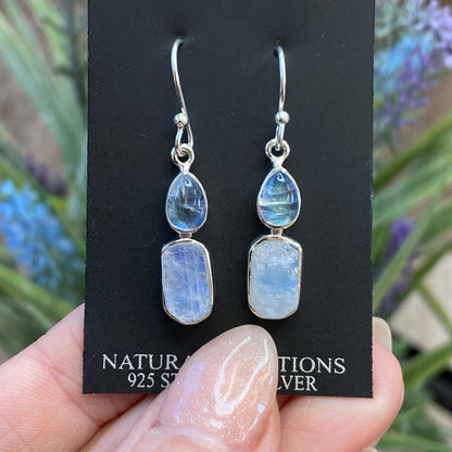 Rainbow Moonstone Earrings, .925 Sterling