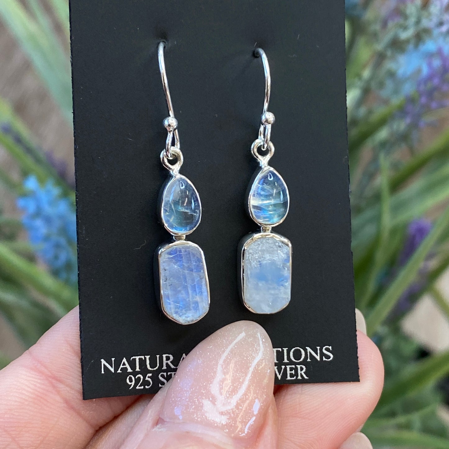 Rainbow Moonstone Earrings, .925 Sterling