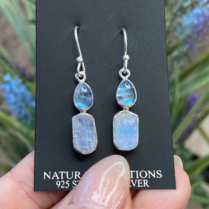 Rainbow Moonstone Earrings, .925 Sterling