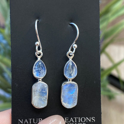 Rainbow Moonstone Earrings, .925 Sterling