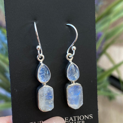 Rainbow Moonstone Earrings, .925 Sterling