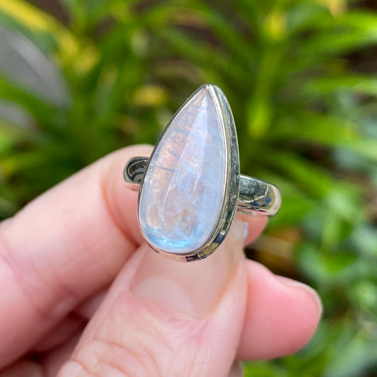 Rainbow Moonstone Ring, Size 6.5