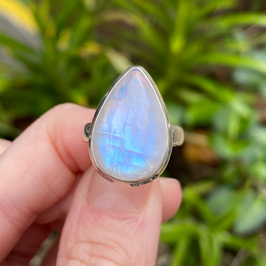 Rainbow Moonstone Ring, Size 6.5