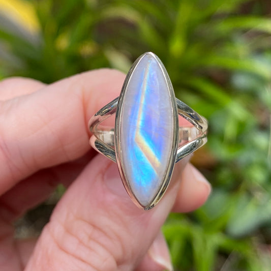 Rainbow Moonstone Ring, Size 7