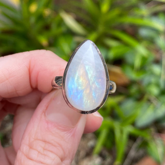 Rainbow Moonstone Ring, Size 7.5