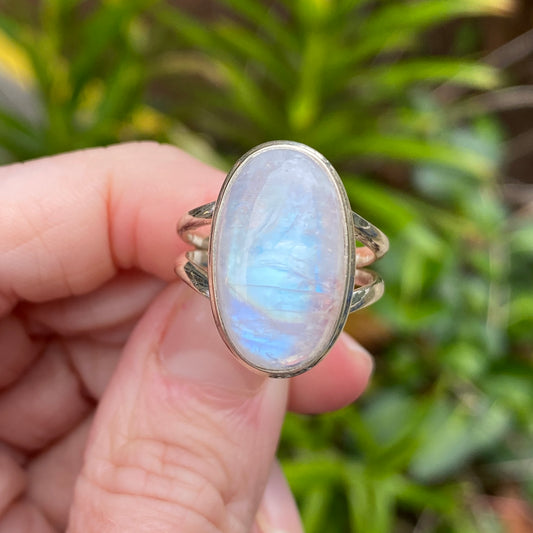 Rainbow Moonstone Ring, Size 8