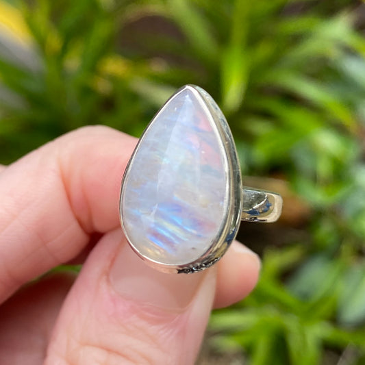 Rainbow Moonstone Ring, Size 6