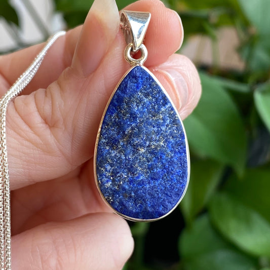 Raw Lapis Lazuli Pendant, Sterling Silver