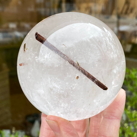 Red Rutile in Quartz Sphere, Diamantina, 3in