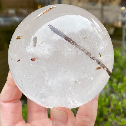 Red Rutile in Quartz Sphere, Diamantina, 3in
