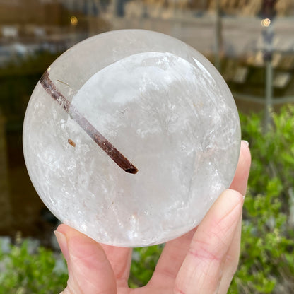 Red Rutile in Quartz Sphere, Diamantina, 3in